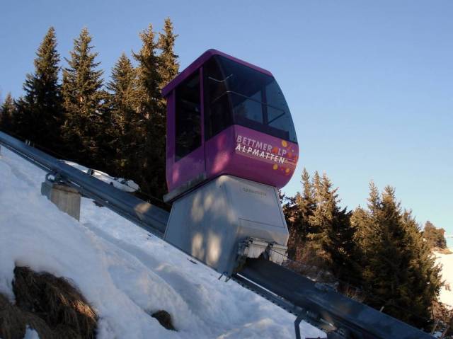 A rare example of a funicular lift in use today to transport skiers.